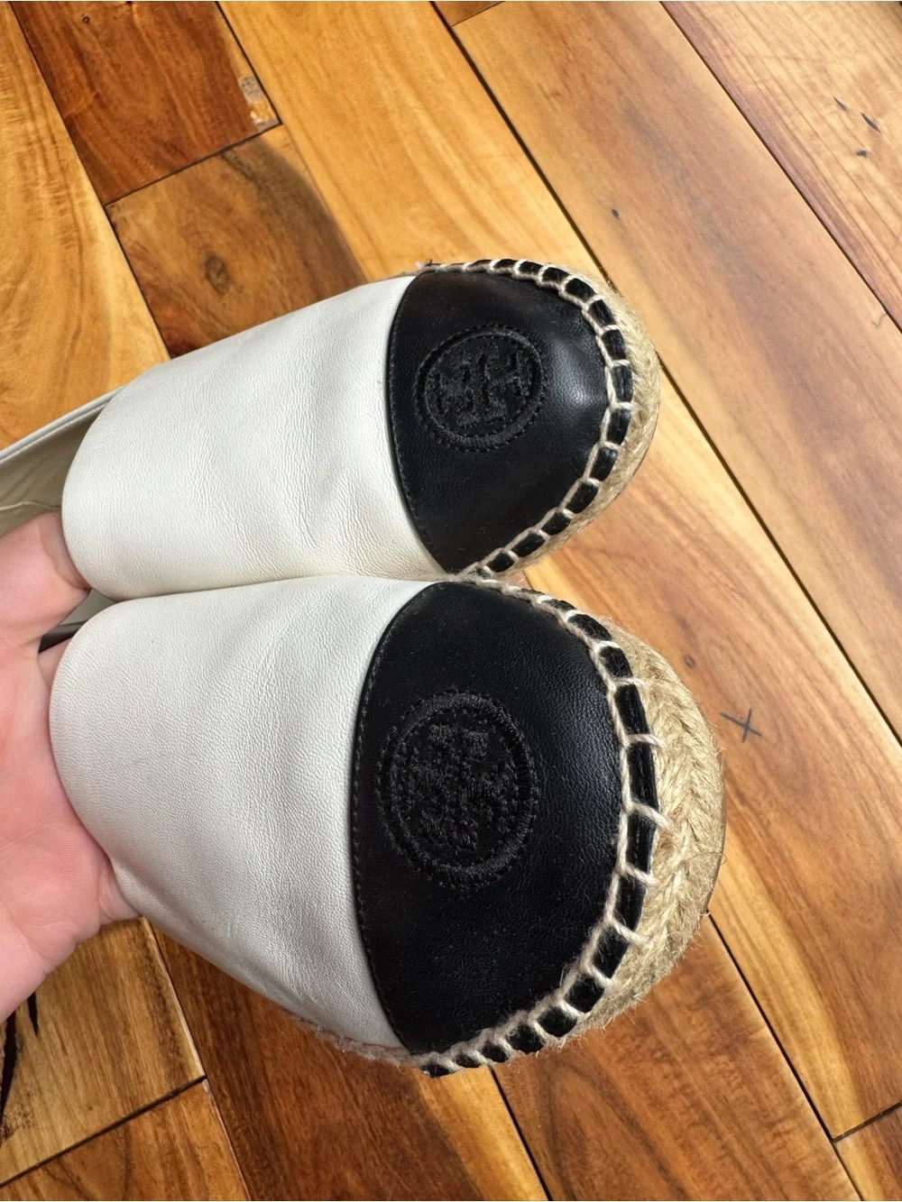 Tory Burch Two-Tone Leather Espadrille Flats in White and Black